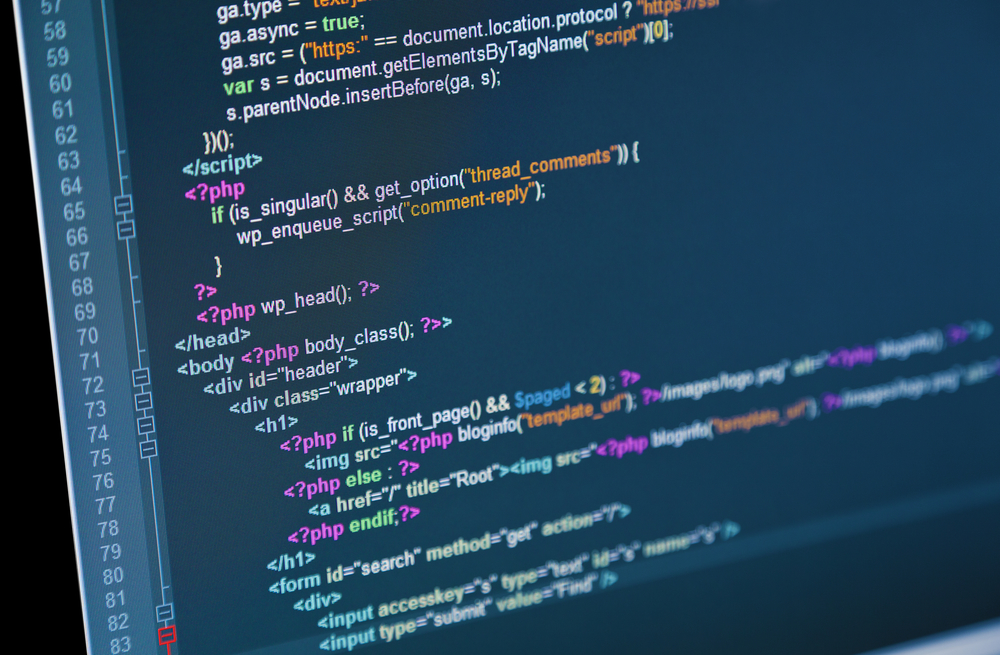 Code of web page displayed on a computer monitor